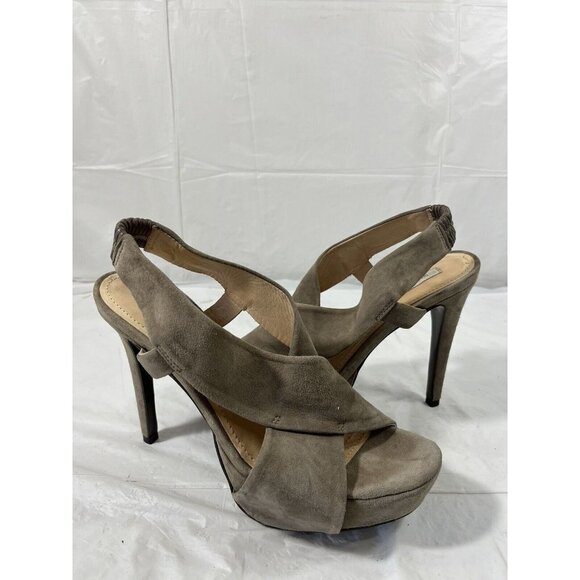 Diane von Furstenberg Zia Suede Platform Heel Size 8.5 taupe - Picture 2 of 10